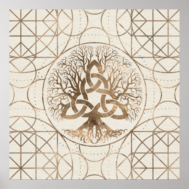 Tree of life -Yggdrasil with Triquetra Pastel gold Poster (Front)