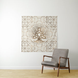 Tree of life -Yggdrasil with Triquetra Pastel gold Tapestry