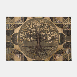 Tree of life - Yggdrasil - Wood and Gold Doormat