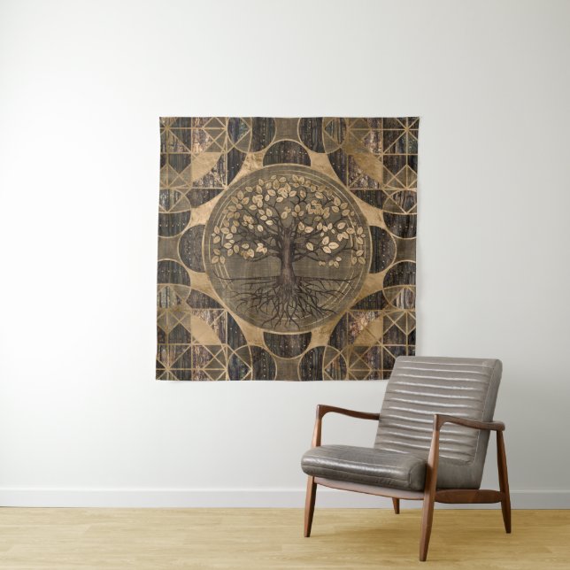 Tree of life - Yggdrasil - Wood and Gold Tapestry (In Situ)