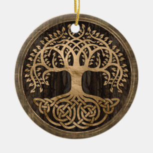 Tree of life -Yggdrasil - Wood Bark and Gold Ceramic Ornament