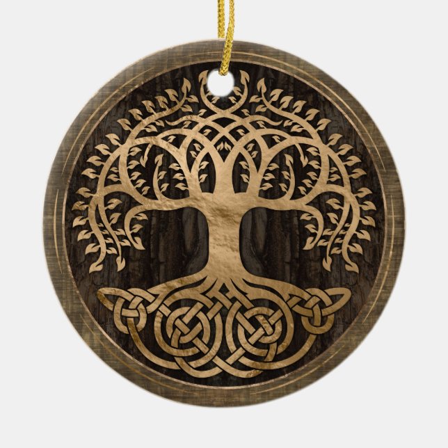Tree of life -Yggdrasil - Wood Bark and Gold Ceramic Ornament (Front)
