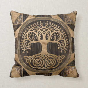 Tree of life -Yggdrasil - Wood Bark and Gold Cushion