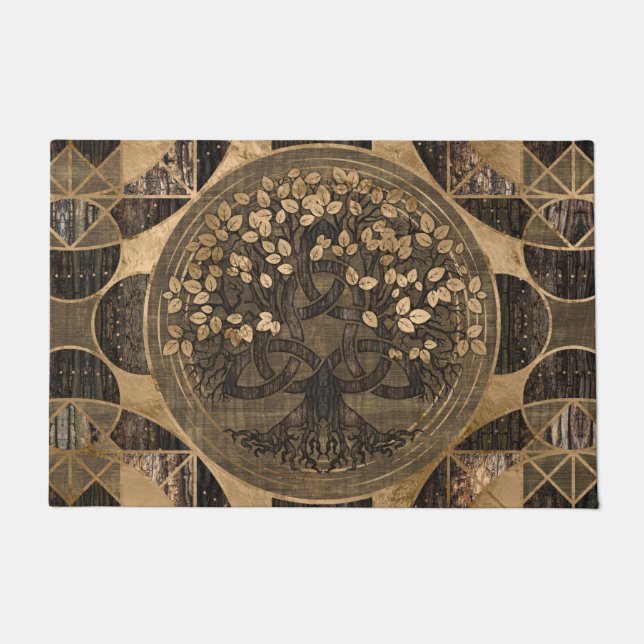 Tree of life -Yggdrasil - Wood Bark and Gold Doormat (Front)