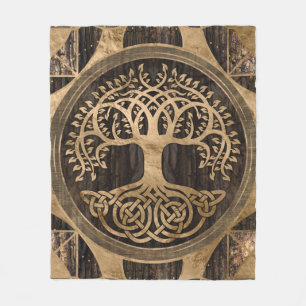 Tree of life -Yggdrasil - Wood Bark and Gold Fleece Blanket