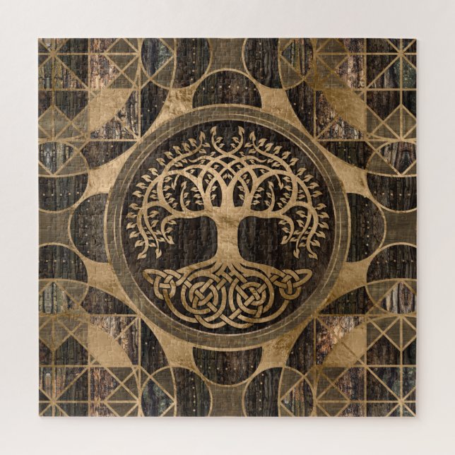 Tree of life -Yggdrasil - Wood Bark and Gold Jigsaw Puzzle (Vertical)