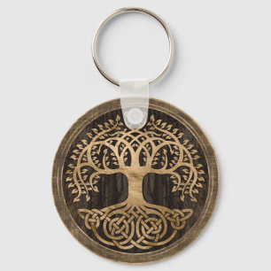 Tree of life -Yggdrasil - Wood Bark and Gold Key Ring