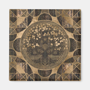 Tree of life -Yggdrasil - Wood Bark and Gold Magnet