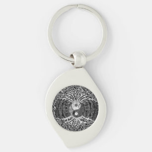 Tree of Life Yin Yang in Black and White Key Ring