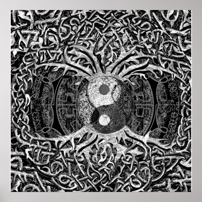 Tree of Life Yin Yang in Black and White Poster (Front)