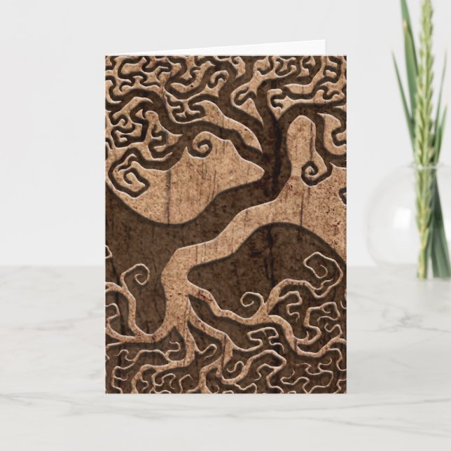 Tree of Life Yin Yang with Wood Grain Effect Card (Front)