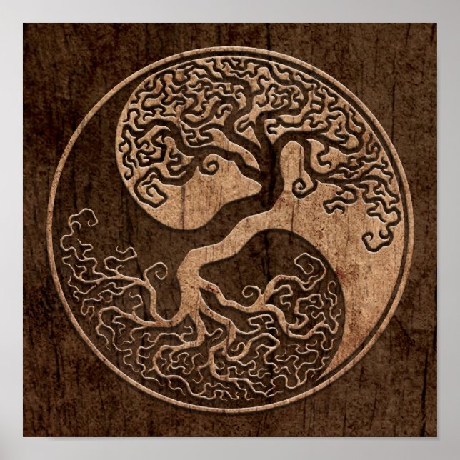 Tree of Life Yin Yang with Wood Grain Effect Poster (Front)