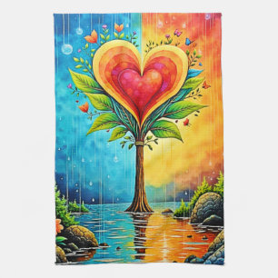 Tree of Love and Life Design Tea Towel
