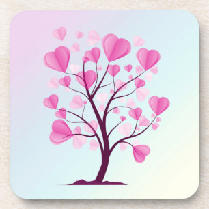 Tree of Love Tree of Hearts Pink Pastel Watercolor Coaster