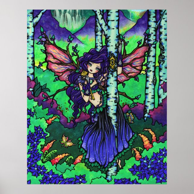 "Tree of Secrets" Fairy Dragon Fantasy Forest Art Poster (Front)