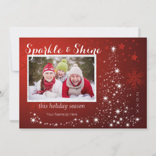 Tree of White Lights with Four Photos Holiday Card