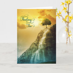 Tree on a Mountain Waterfall Thinking of You Card