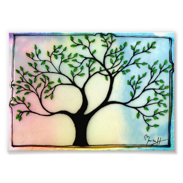 Tree on Vellum over watercolor background Photo Print (Front)