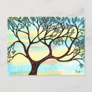 Tree on Vellum with Watercolor Background Postcard