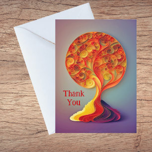 Tree Orange Autumn Quilling Illustration Thank You Holiday Card