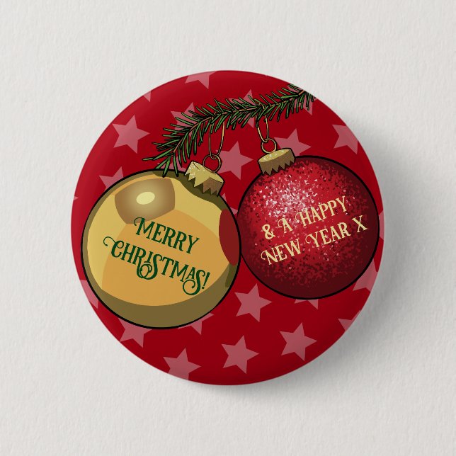 Tree Ornaments Branch Merry Christmas & New Year 6 Cm Round Badge (Front)