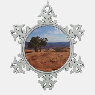 Tree Out of Red Rocks I at Canyonlands Snowflake Pewter Christmas Ornament