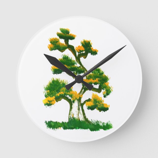 Tree Painting by Elephant Round Clock (Front)