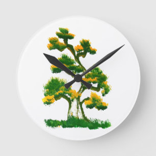 Tree Painting by Elephant Round Clock