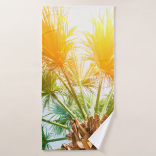 Tree palm bright sun summer background. tropical p bath towel