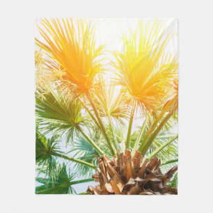 Tree palm bright sun summer background. tropical p fleece blanket