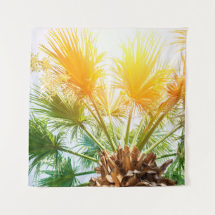 Tree palm bright sun summer background. tropical p tapestry