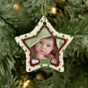 Tree Pattern Baby's First Christmas 2021 Star  Ceramic Ornament