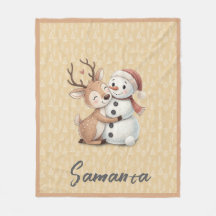 Tree pattern reindeer snowman orange beige name