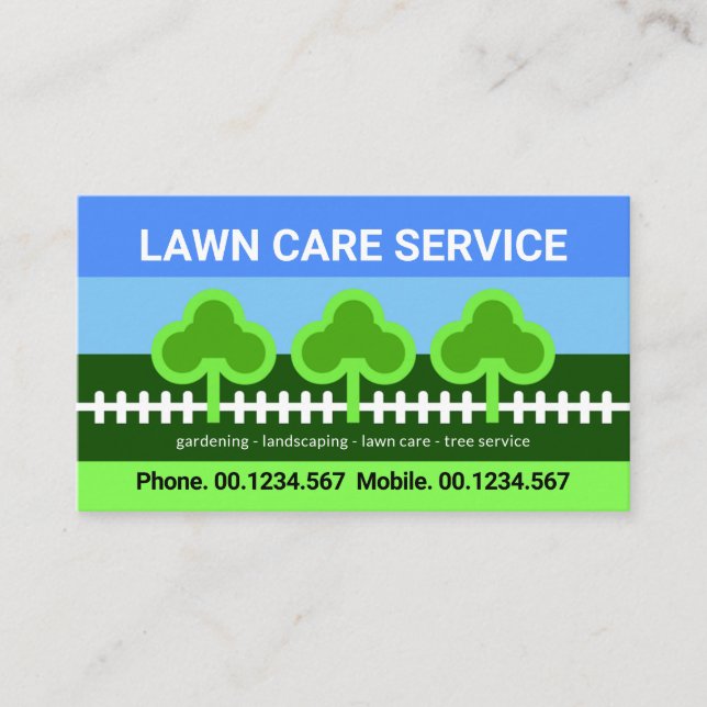 Tree Picket Fence Lawn Landscape Care Business Card (Front)