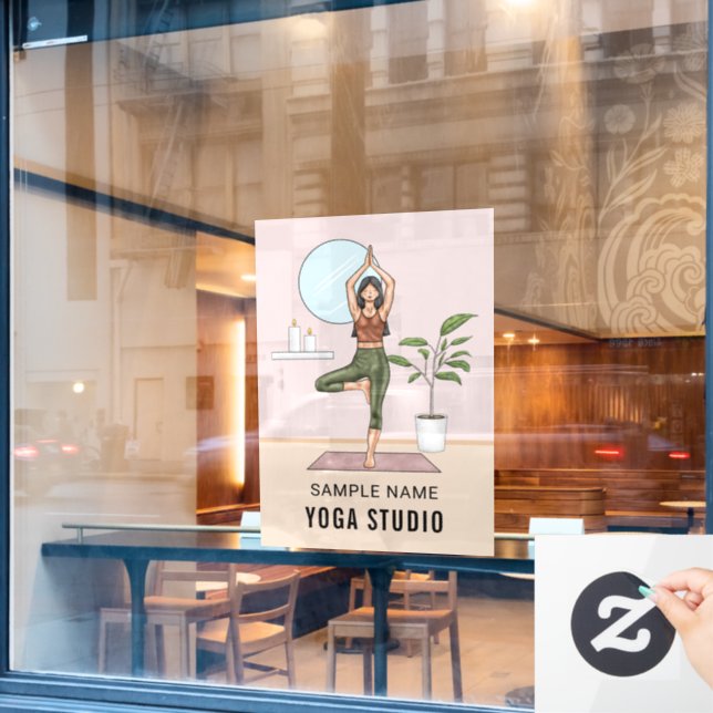 Tree Pose Stretch Fitness Woman Custom Yoga Studio (Cafe Window)