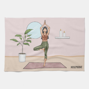 Tree Pose Yoga Vrikshasana Woman Personalised Name Tea Towel