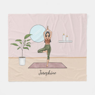 Tree Pose Yoga Vrikshasana Woman With Custom Name Fleece Blanket