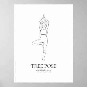 Tree Pose Yoga Woman Minimalist Black Line Art Poster
