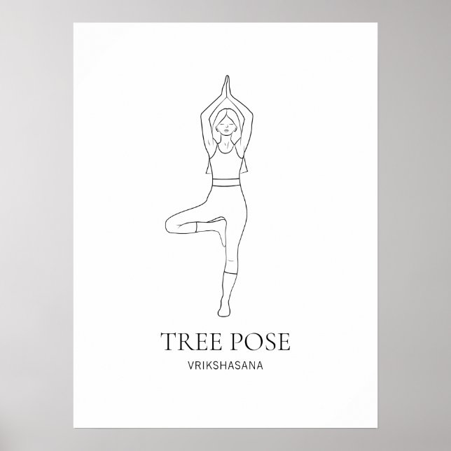 Tree Pose Yoga Woman Minimalist Black Line Art Poster (Front)