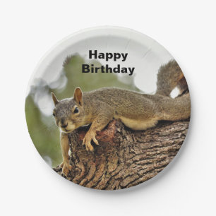 Tree Reclining Squirrel Birthday Paper Plate