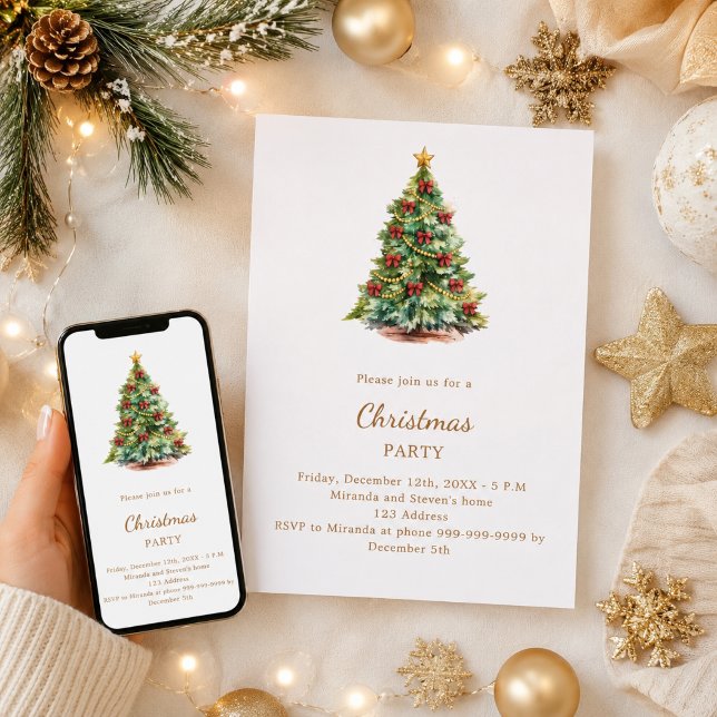 Tree red bows Christmas Party Invitation (Creator Uploaded)