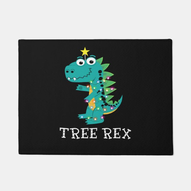 Tree Rex. Animal Pun Funny Dinosaur Christmas Paja Doormat (Front)