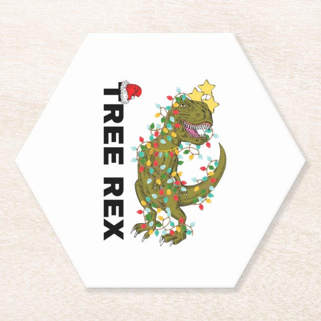 Tree Rex Christmas Dinosaur T Rex  2 Paper Coaster (Front)