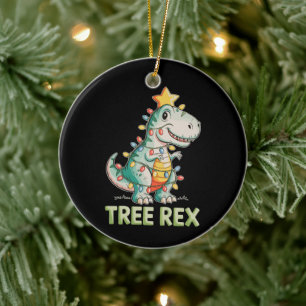 Tree Rex Christmas Dinosaur T Rex Xmas Lights Ceramic Ornament