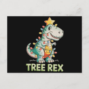 Tree Rex Christmas Dinosaur T Rex Xmas Lights Holiday Postcard