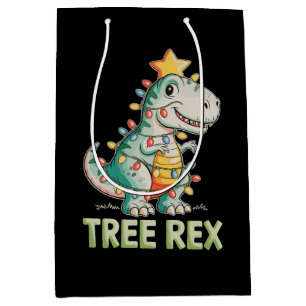 Tree Rex Christmas Dinosaur T Rex Xmas Lights Medium Gift Bag