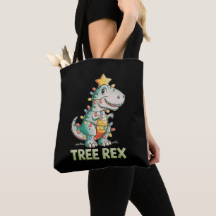 Tree Rex Christmas Dinosaur T Rex Xmas Lights Tote Bag