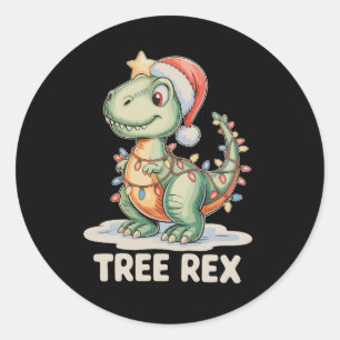 Tree Rex Christmas Dinosaur Xmas Lights T Rex Classic Round Sticker