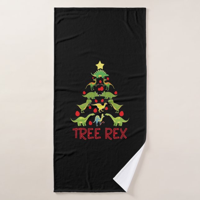 Tree Rex Christmas Tree Funny Christmas Dinosaur F Bath Towel (Bath Towel)