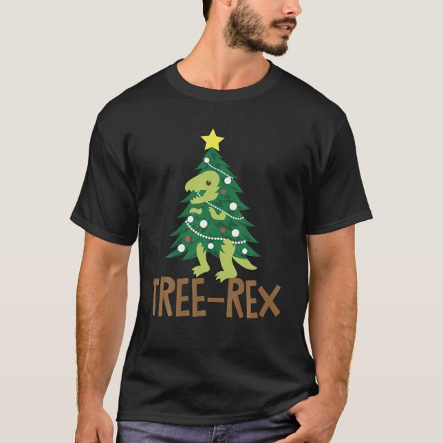 Tree-Rex Cute Funny Pun Christmas Rex Dinosaur T-Shirt (Front)